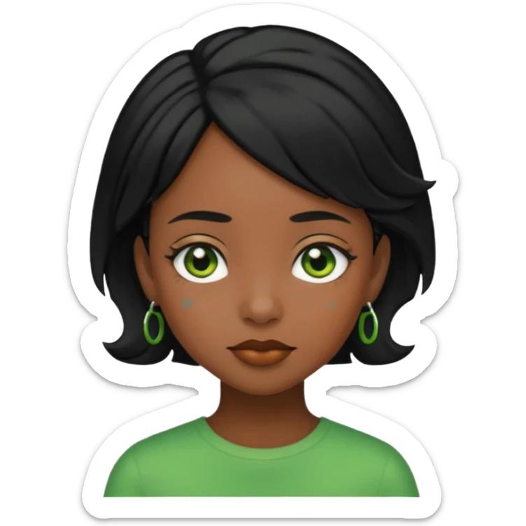 black girl with black hair and green color hairclip sticker