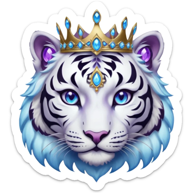 ESO Female white/black tiger khajiit leader of the umbral rose, glowing blue eyes, glowing blue 'third eye' gem; silver crown/tiara with purple gems sticker