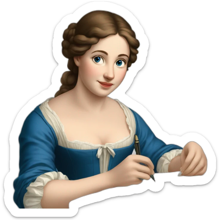 The folk french woman writing, blue eyes, blue eyes,brown hair, 18th century sticker