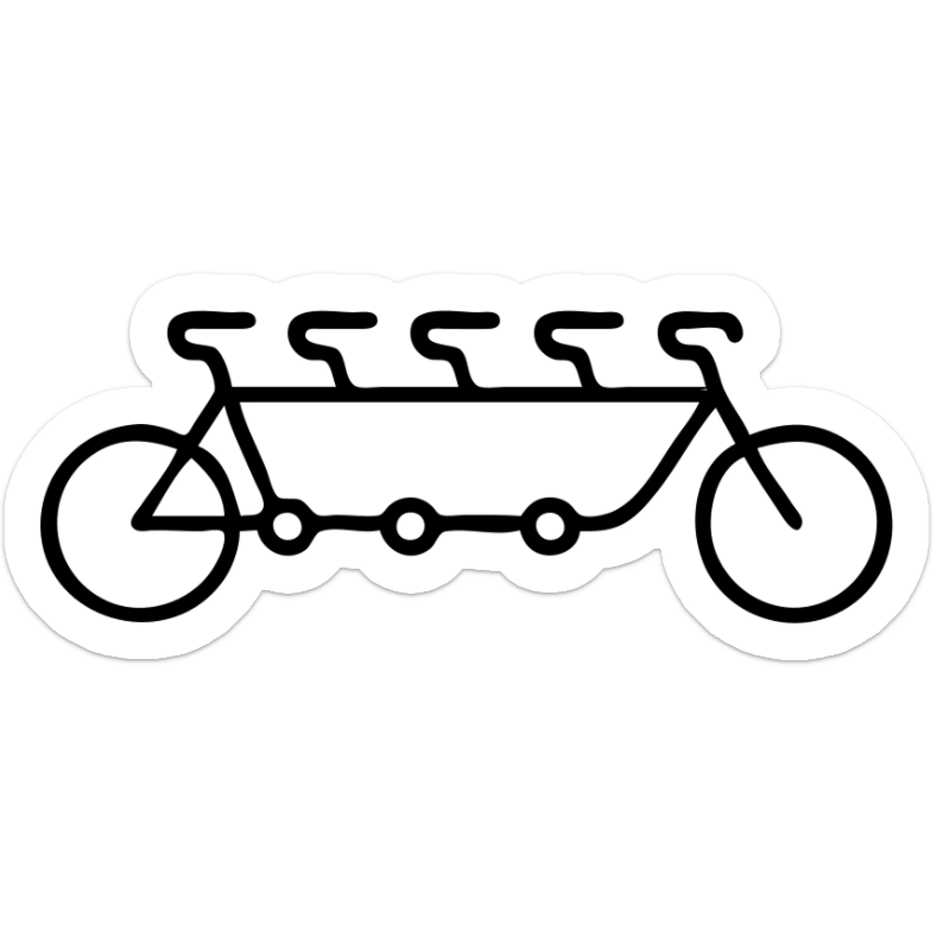 minimalistic icon of a 5-seater bike showing five seats and wheels, simple lines and shapes sticker