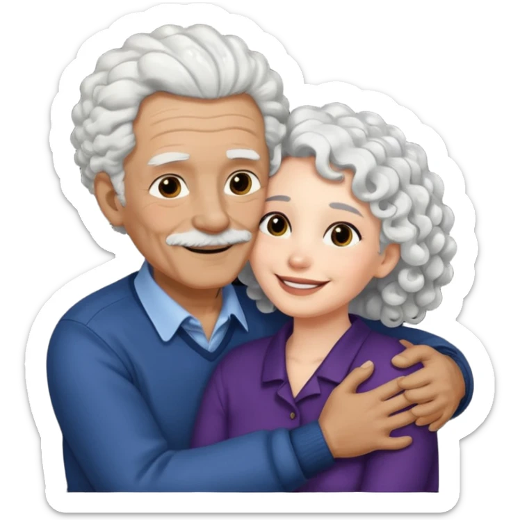  White no hiar Old man hugging dack skin curly hair woman sticker