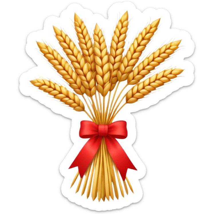 Emoji of a bundle of wheat tied with a ribbon, flat style, simple, white background sticker