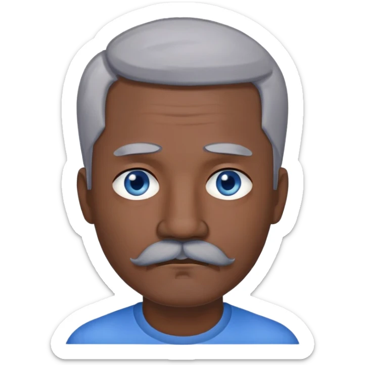 "- Nam
- 40 tuổi
- Da đen
- Tóc bạc
- Mắt xanh nước biển, có ria
- Mặt buồn
" sticker