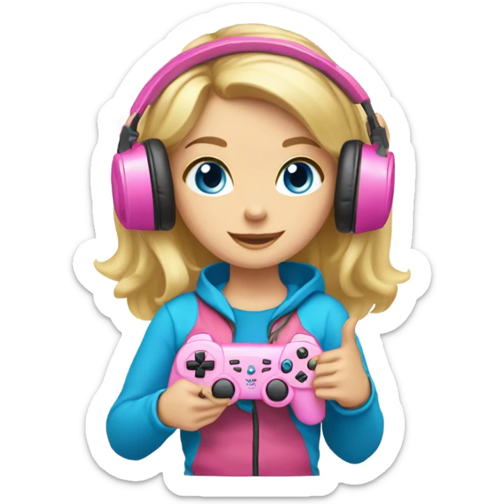 blonde hair blue eyed gamer girl pink  sticker