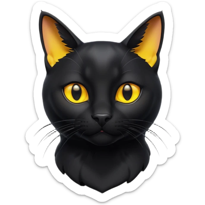 A 3D cartoon jet-black Bombay cat with glossy fur, bright golden eyes, dramatic contrast lighting, Memoji-style cinematic look. full body or half body. sticker