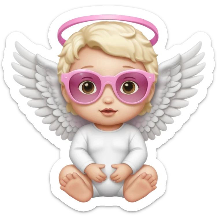 a baby animal with white angel wings and pink sunglasses on sticker