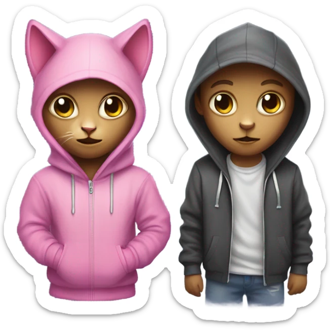 Pink cat alien with hoodie boy with hoodie and cat ears sticker