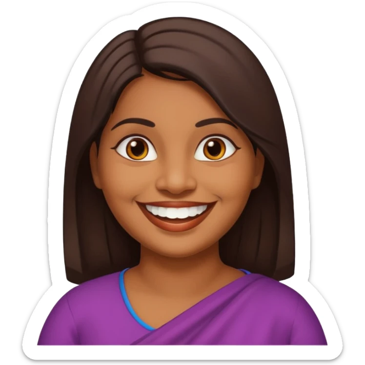 40 yr old chubby sri lankan woman, dark skin, straight brown hair, big smile, white teeth sticker