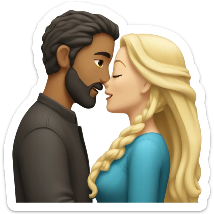 Man with dark hair and beard kissing white woman blonde long hair  sticker