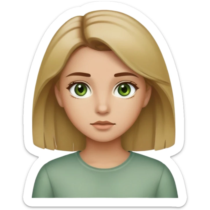 Girl with muted green eyes brown hair with blonde front highlights sticker