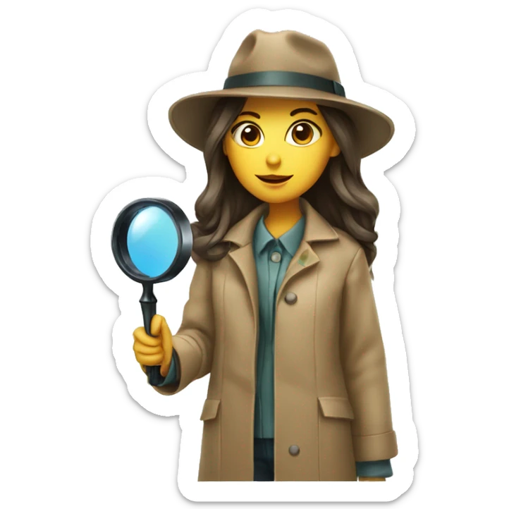 girl in a detective costume, in a raincoat, with a hat and a magnifying glass in her hands sticker