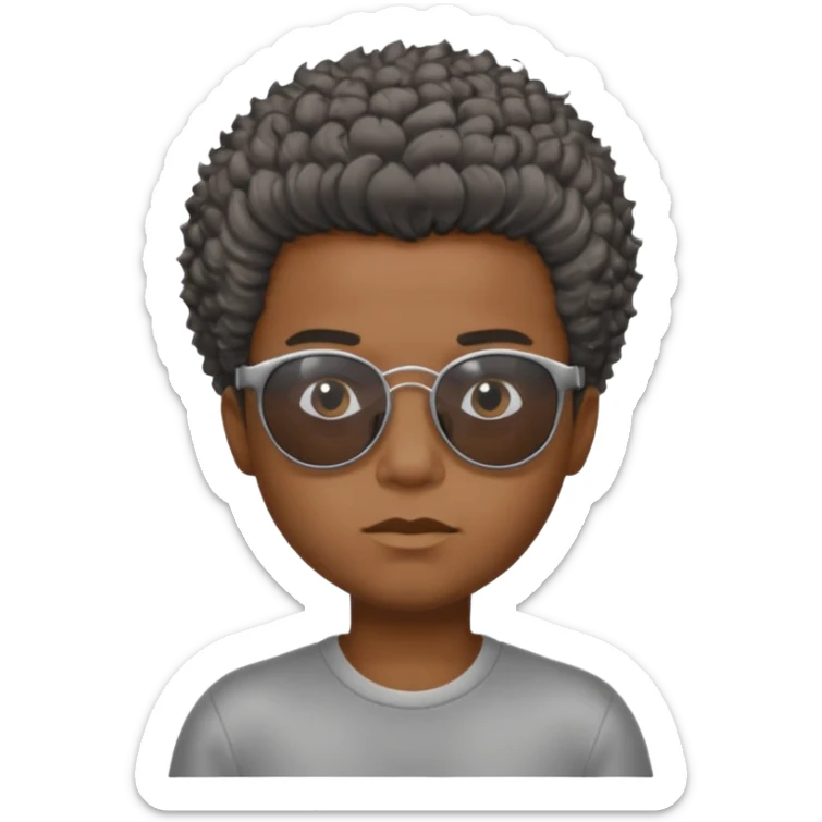 Un garçon,de couleur noir avec des lunettes de soleil grise,il a des cheveux crépus et au dessus de sa tete il est écrit BOUSS  sticker