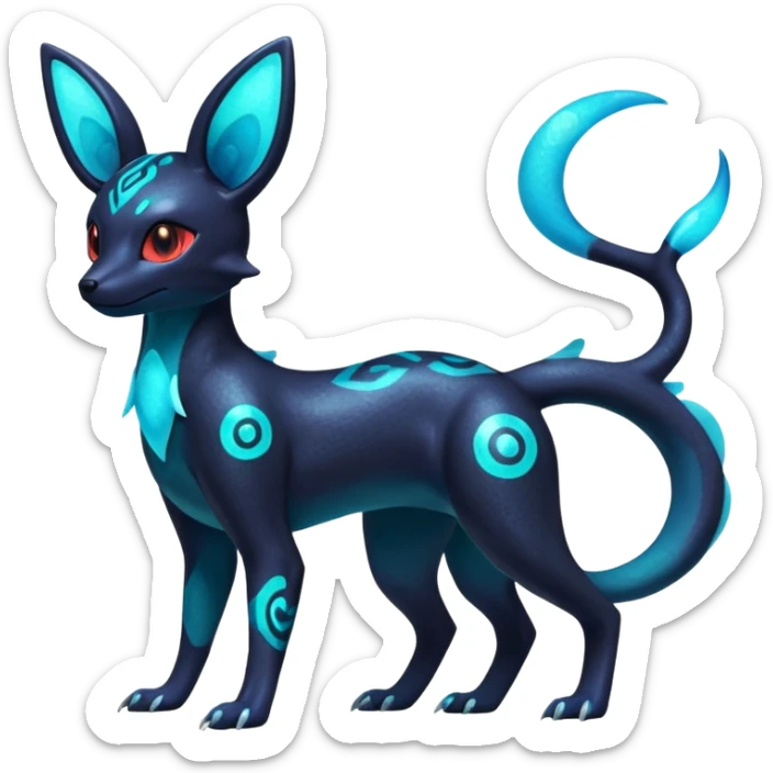 Shiny Aural Iridescent Fluorescent Bioluminescent Umbreon-Amaura-Salandit-Salamence-Fakémon-fusion (full body) sticker