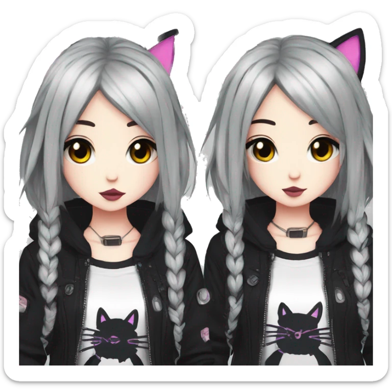 Edgy Kawaii Cute Cool Cartoon Beautiful Elegant Pretty Anime Punk Techwear Gothic Catgirl sticker