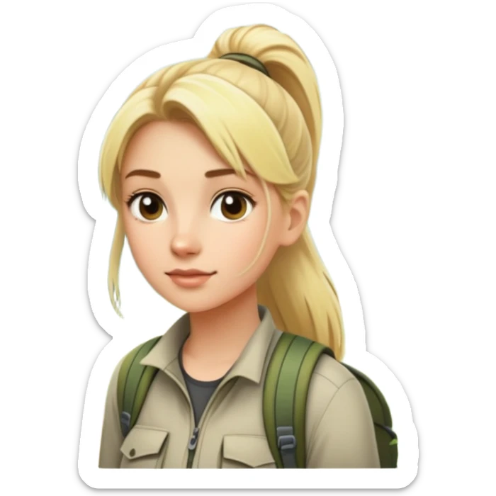 blonde girl with high pony tail hiking in the woods sticker