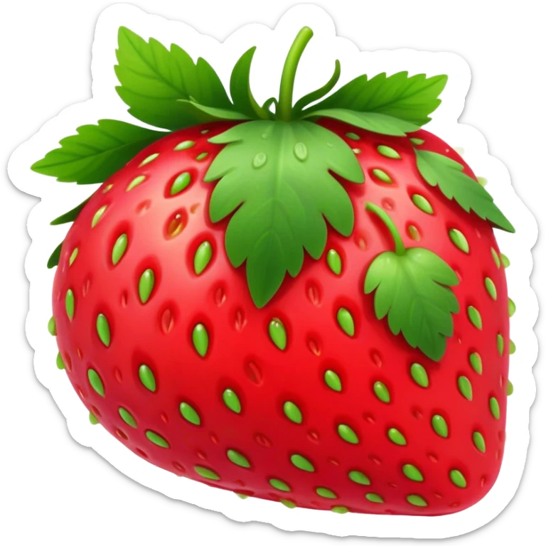 Cinematic Realistic Strawberry Emoji, Plump and juicy, with a deep red color and small, fresh seeds dotted across the skin. Its glossy, sweet surface catches the light, while bright green leaves top off the perfect, delicious berry. Soft glowing outline, capturing the essence of sweetness and freshness in a bright strawberry! sticker