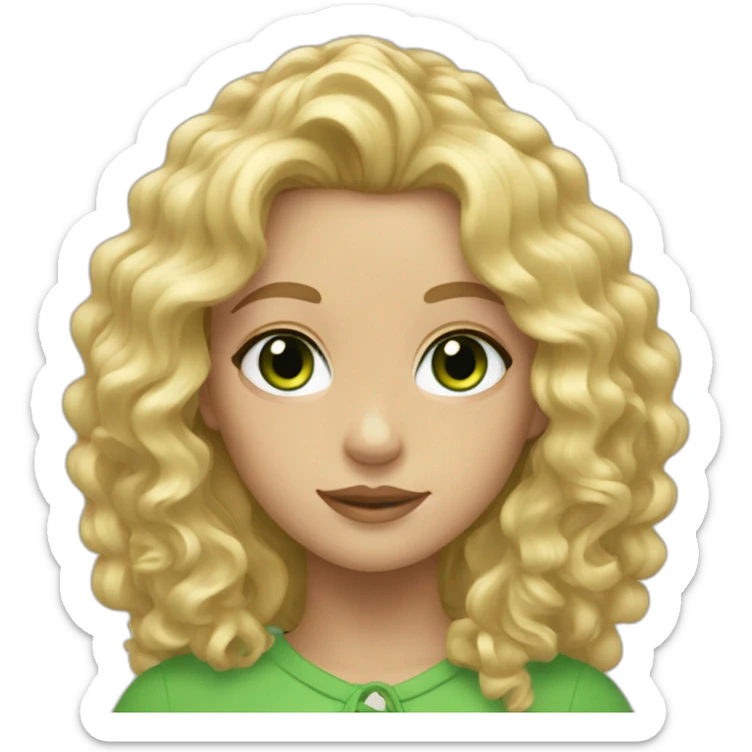 Blonde girl with long curly hair with green eyes sticker