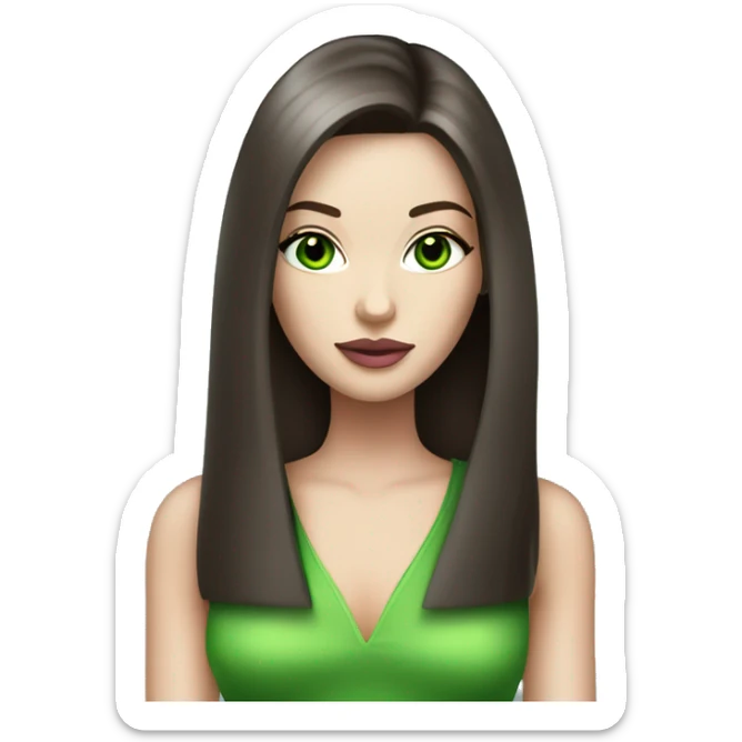 Brunette bombshell supermodel girl with long straight hair, pale skin, pink lips and green eyes sticker