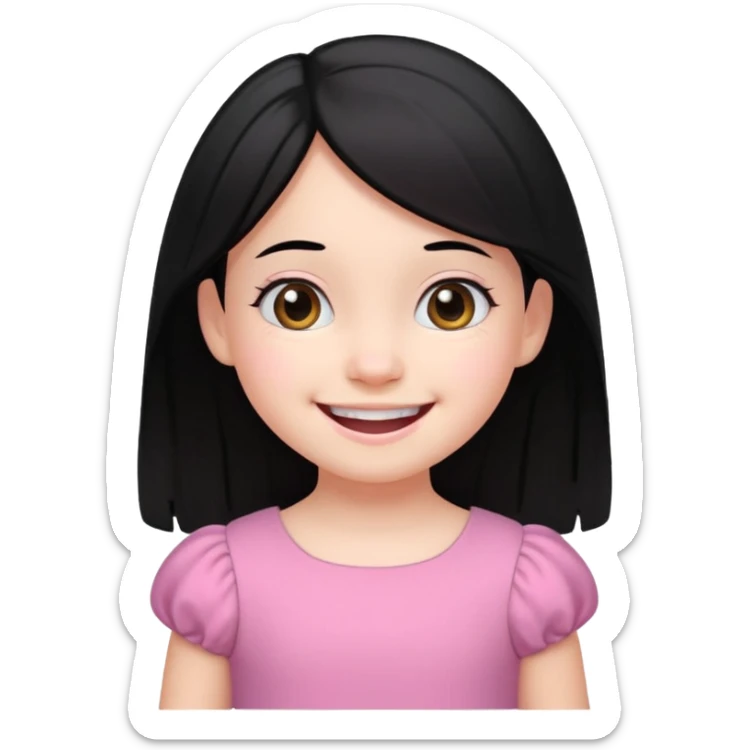
5 years old girl, white skin, black hair, happy smile emoji sticker