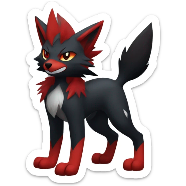Black Cool Edgy Anthro Litten Zoroark Zorua Fakémon  with White and Red Edgy markings sticker