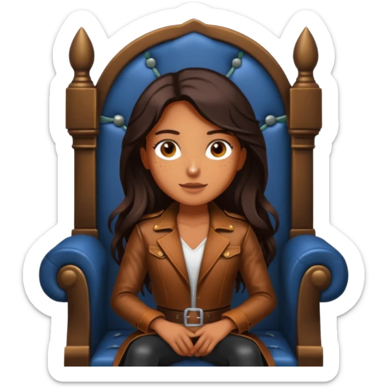 Tan skin with freckles, long dark hair, hazel eyes Dominatrix sitting on a throne sticker
