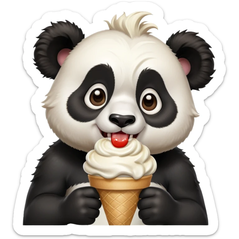 Panda eating ice cream with muscles and crazy hair and with big ears  sticker