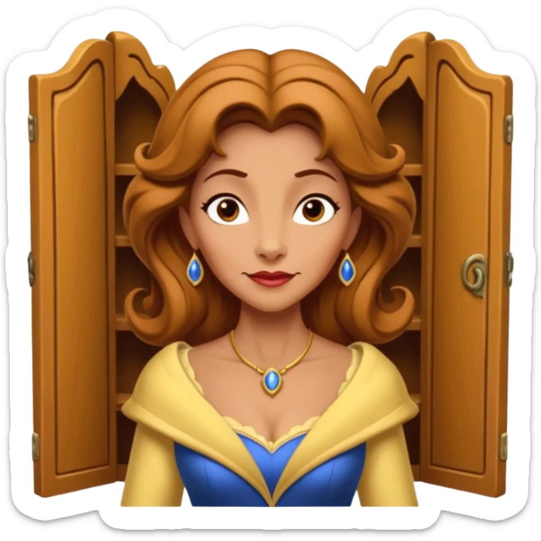A middle-aged lady character from the fairy tale Beauty and the Beast — she was turned into a wardrobe and is around 40 years old. Based on the wardrobe’s original form, she has an anthropomorphic face. sticker