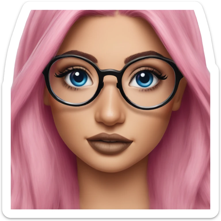 Photo Realistic kylie jenner stylish pink hair BLUE eyes and glasses posed sticker
