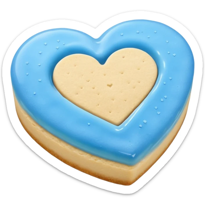 Realistic shortbread cookie in the shape of a heart with Carolina Blue color jelly middle filling and sprinkled powder sugar on top. sticker