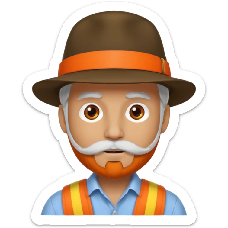change the hat band with orange band and a red belt. change the facial hair to white.  sticker