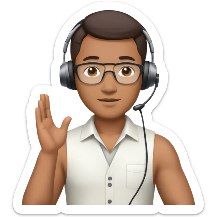 asian male movie director wear headset, torso sticker