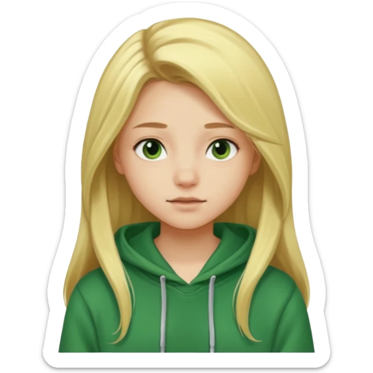 A blond teenage girl wearing a green hoodie and having long hair , looking popular  sticker