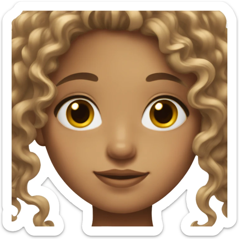Girl with curly brown long hair and brown eyes with eyeliner and long eye lashes sticker