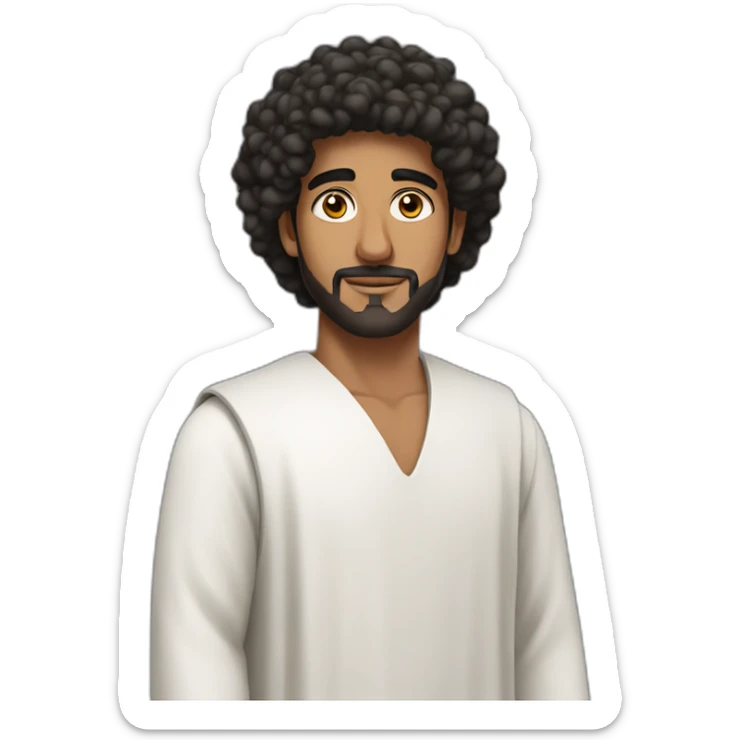 Arab man with brown skin and Afro wearing white Arab gown with black vest. Looking away into the horizon sticker