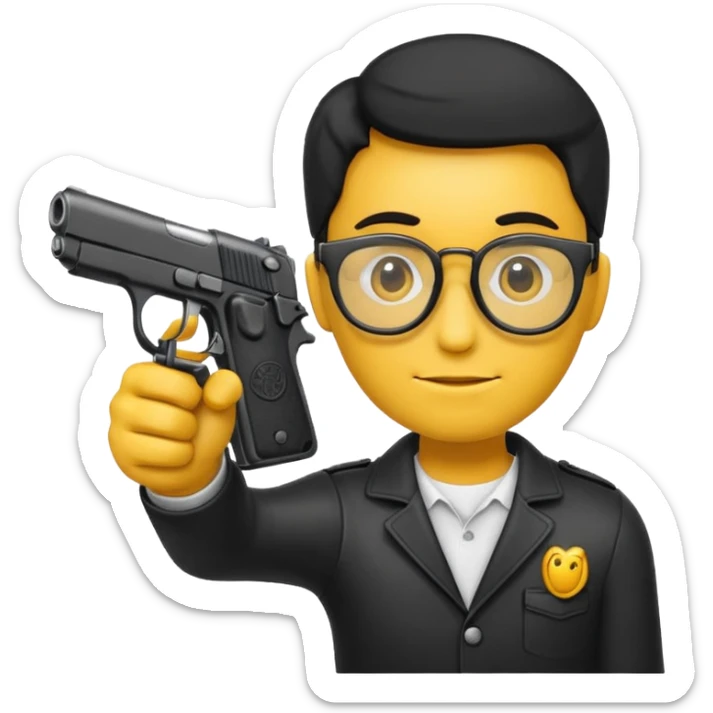 Quiero un emoji con lentes negros con una pistola automática en la mano sticker