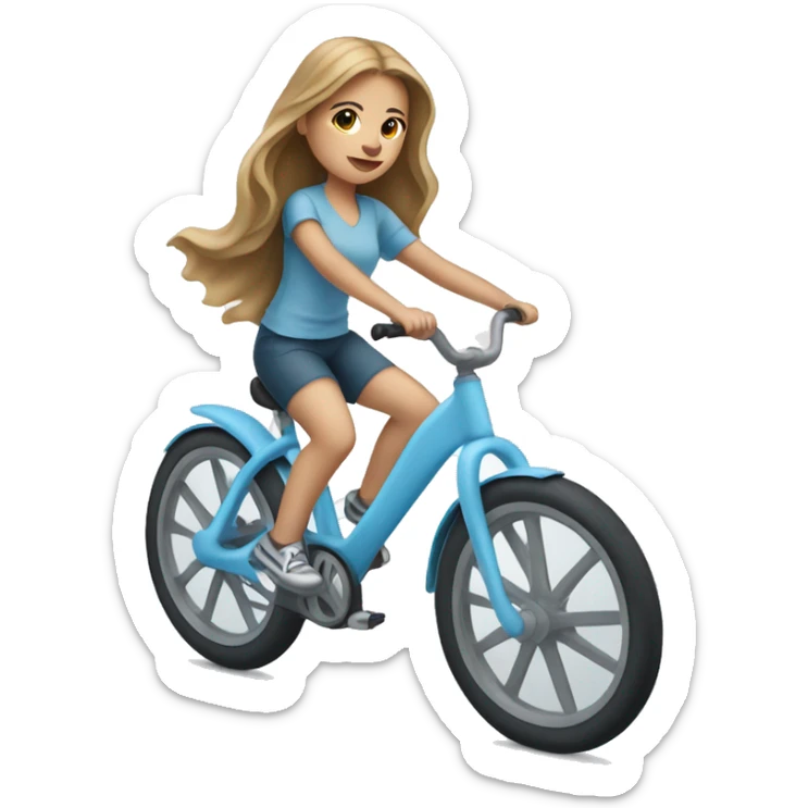 Girl riding very light blue bike, she has long light brown hair and light skin sticker