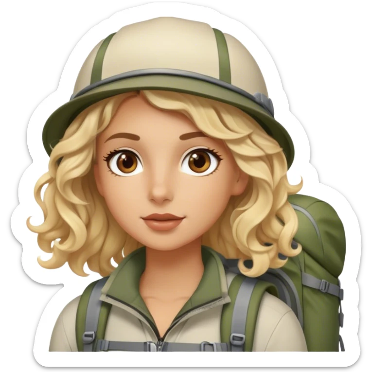 Blonde model with brown eyes, soft curls, hiking in Zion National Park sticker