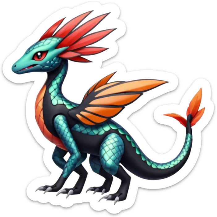 Meloetta-Salandit-Nargacuga-Pokémon-Fakémon-fusion-hybrid-creature sticker
