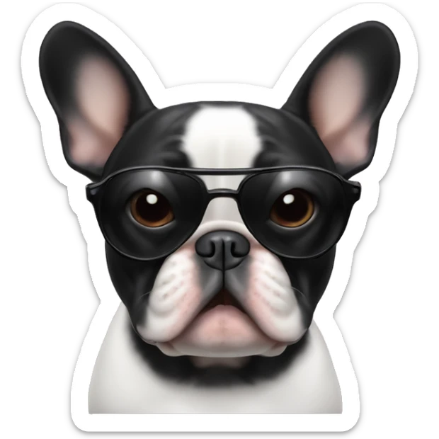 Black French Bulldog tipping sunglasses looking judgy sticker