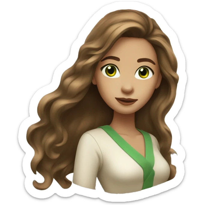 young woman beige skin green eyes with long voluminous brown hair sticker