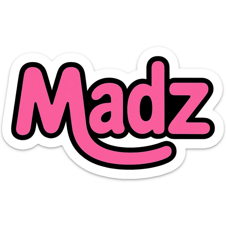 pink logo with the word 'Madz' in a playful, rounded font, emphasizing fun and approachability sticker