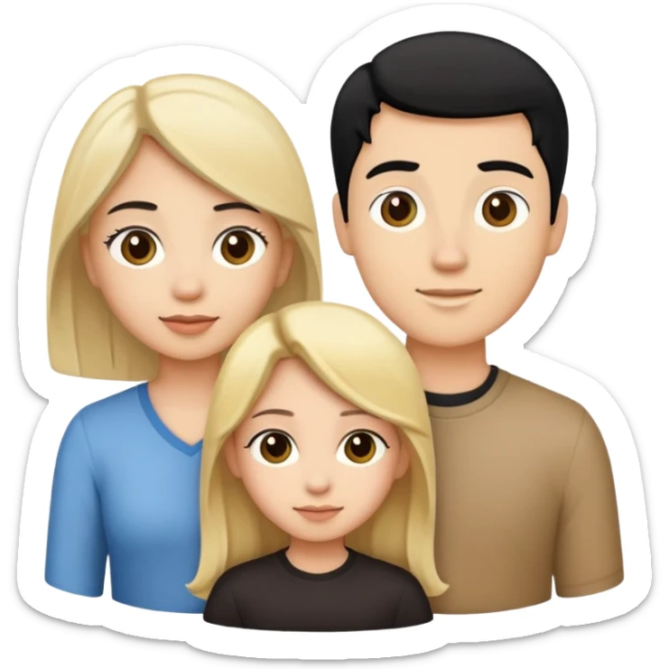 Family - Woman: Light Skin Tone and black hair, Girl: Light Skin Tone and blonde hair, Boy: Light Skin Tone and brown hair sticker