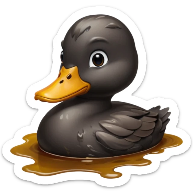 oil spill with a sad black duck in it sticker