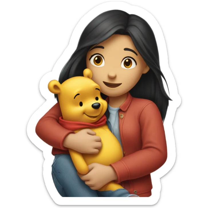 Winne the Pooh hugging pretty brunette girl wearing jeans sticker