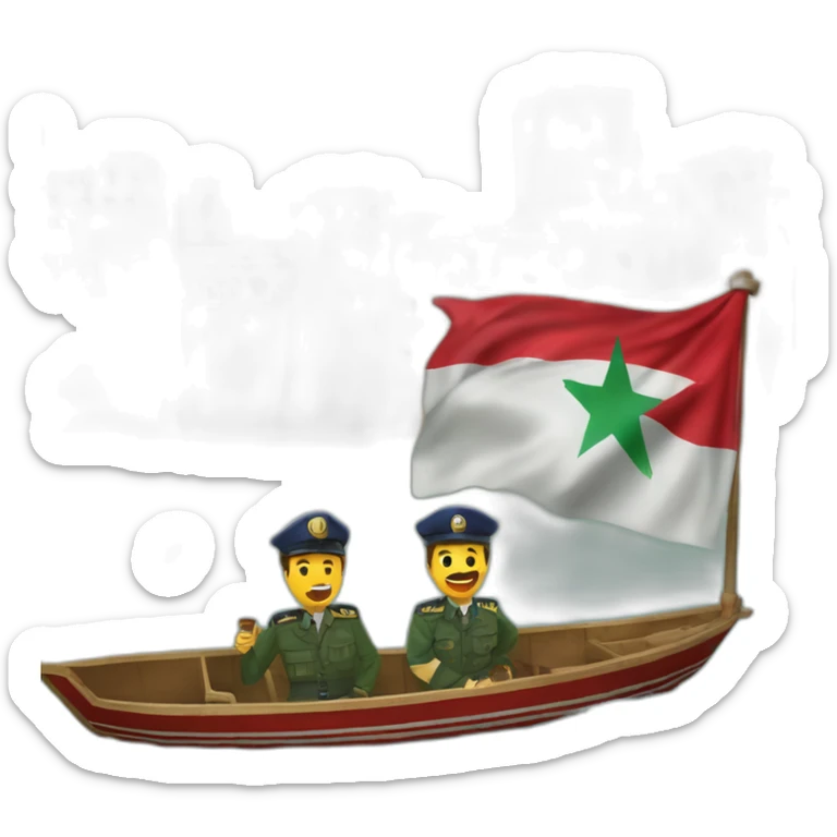 Marocains dans un bateau pneumatique avec drapeaux du Maroc et la police dans un bateau à l'arrière les coursant sticker