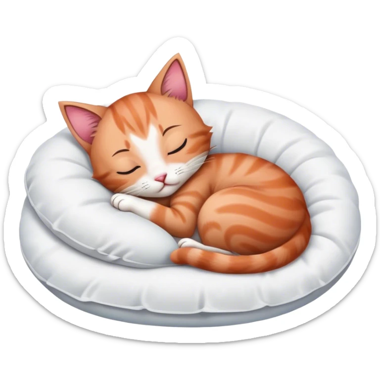 Tired kitten sleeping on a white pillow  sticker