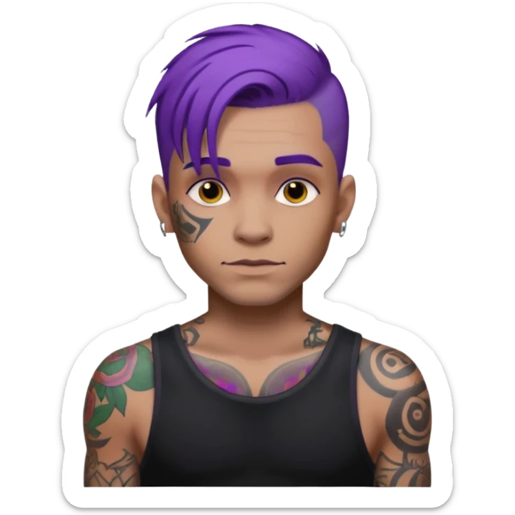 men with tatoos and hightlight that tatoos with purple hair and black dress and close look sticker