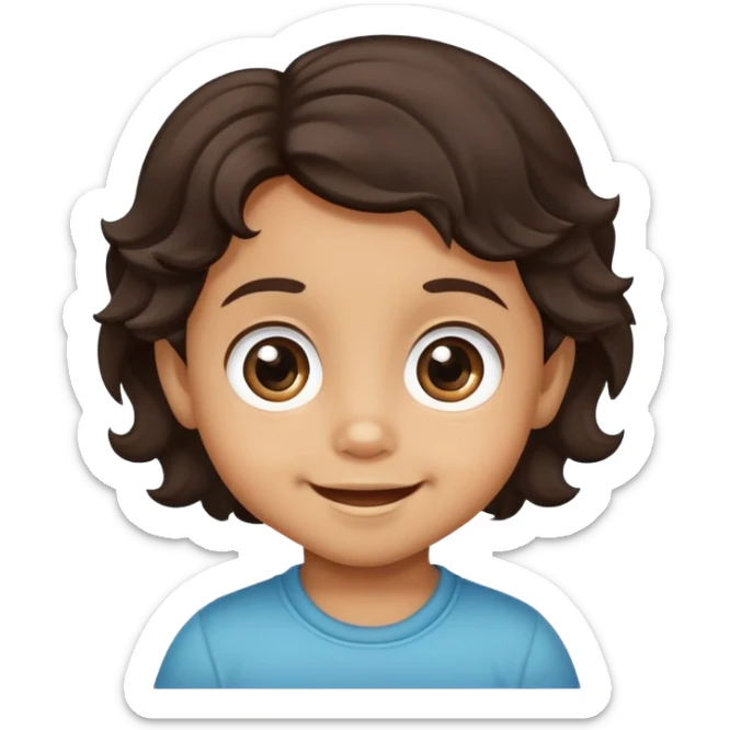 smiling toddler face with big eyes, medium skin tone, and dark wavy hair sticker