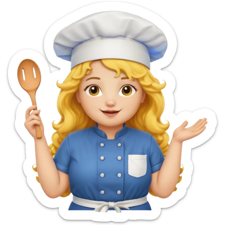 chuppy girl, yellow Long curly hair, happy, wearing chef uniform and chef hat sticker