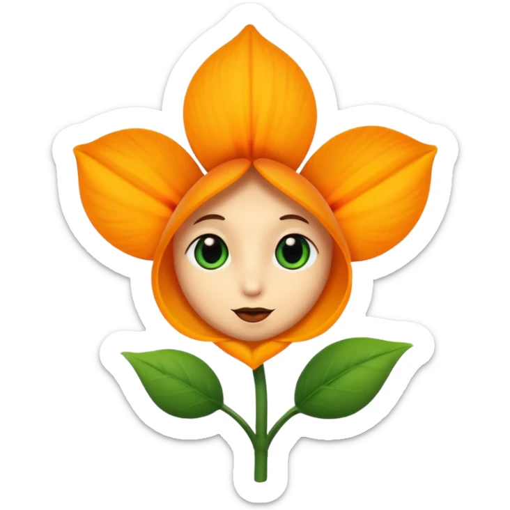 Green stem, white bud with black cartoony face: ;p. And six heart shaped yellowish orange petals sticker